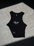 Women’s Script Ribbed Racerback Crop Tank