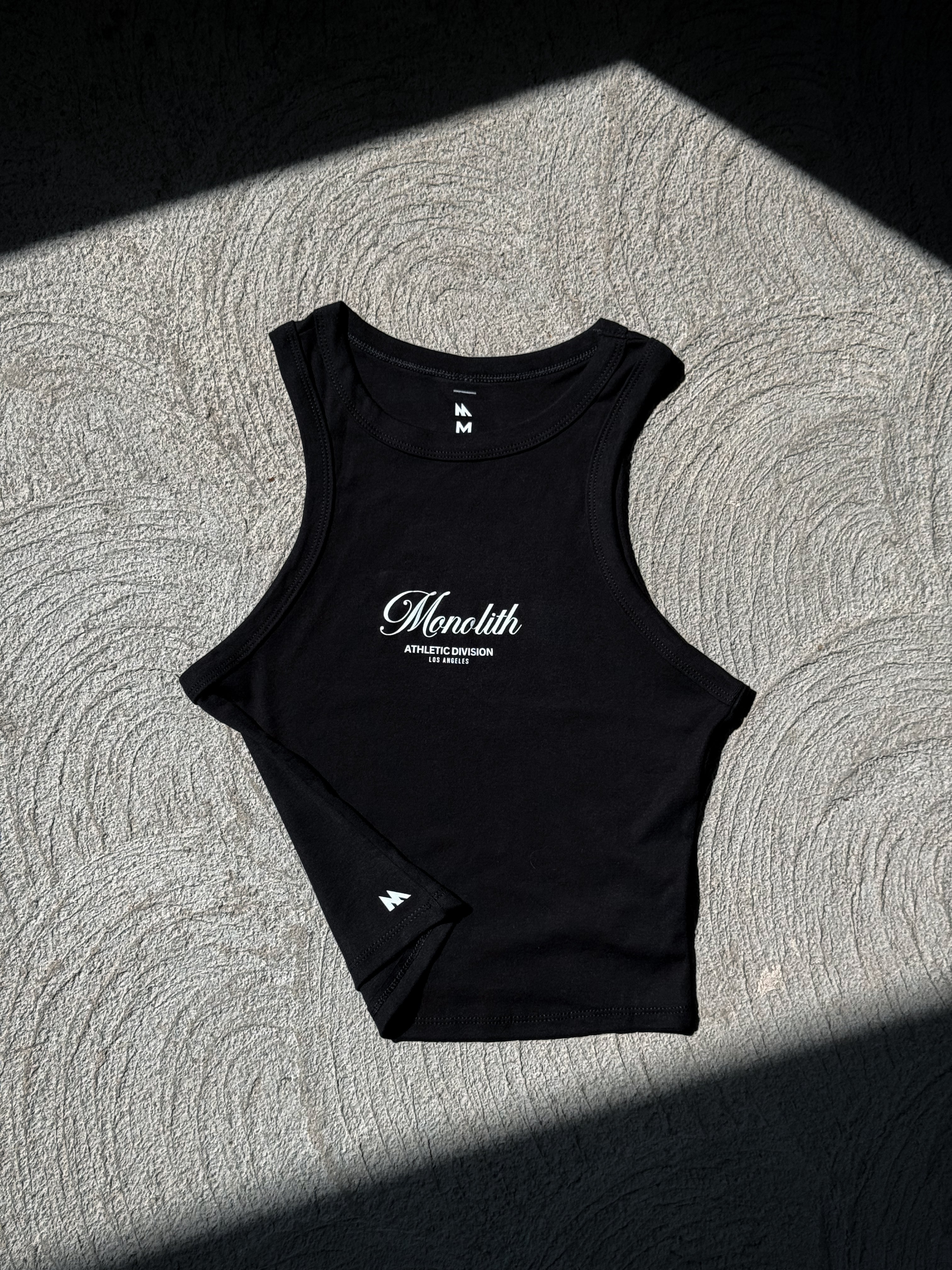 Women’s Script Ribbed Racerback Crop Tank