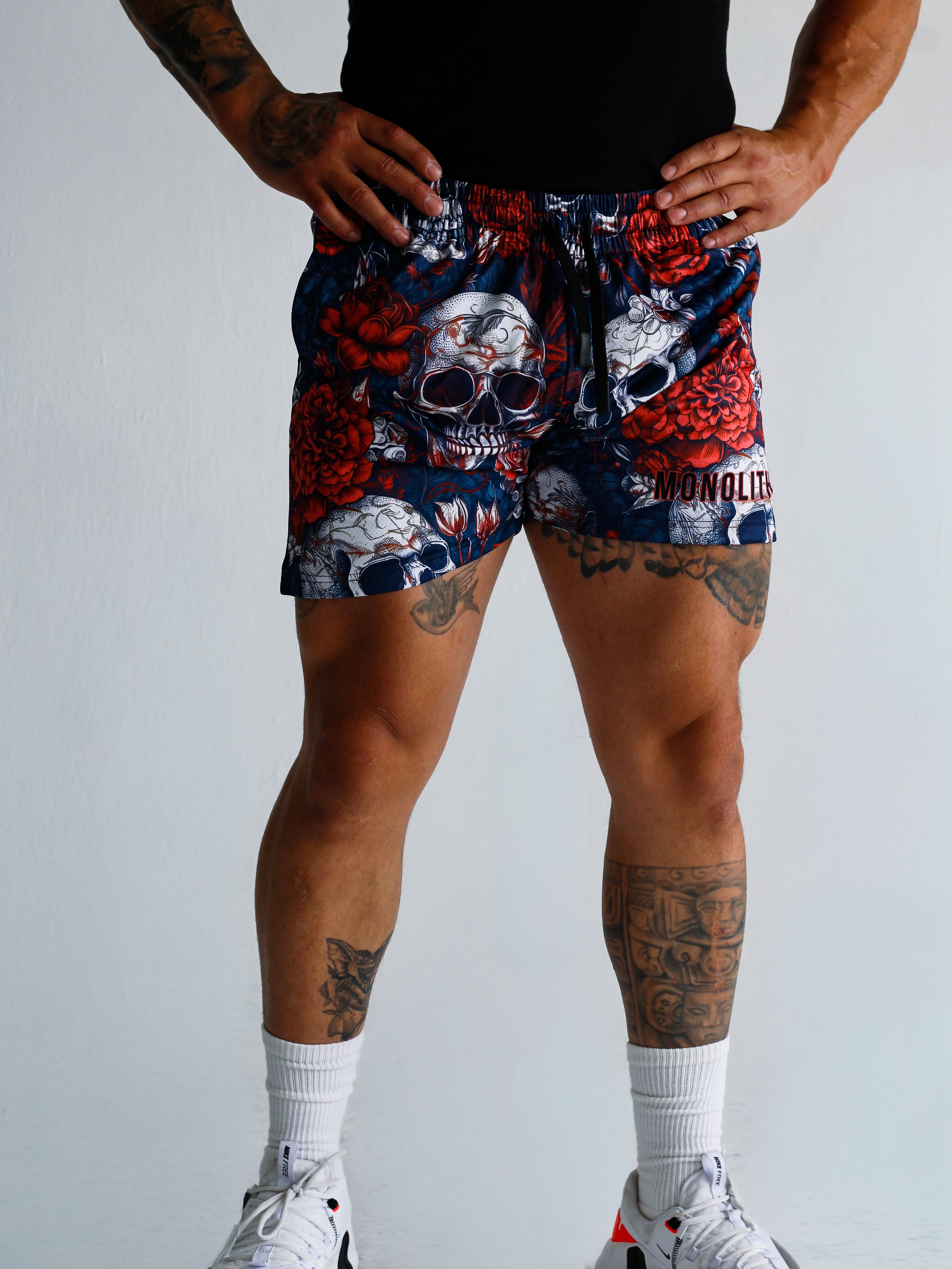 Skull Bloom Dual-Layer Mesh Shorts