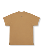 Brown t-shirt with a logo on the back against a white background