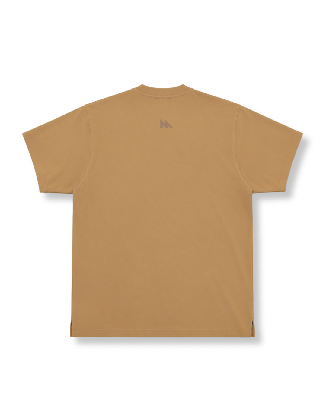 Brown t-shirt with a logo on the back against a white background