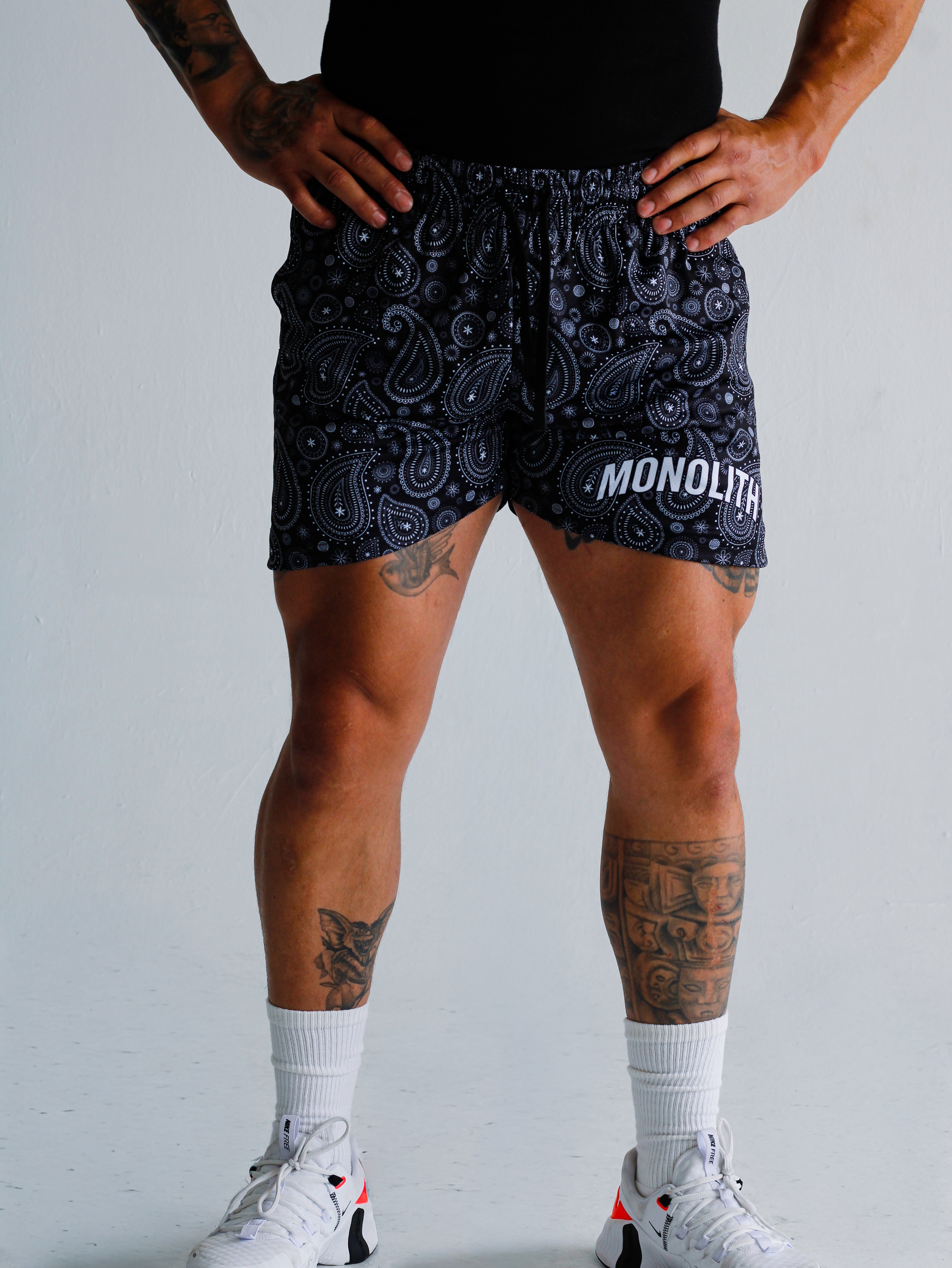 Obsidian Paisley Dual-Layer Mesh Shorts