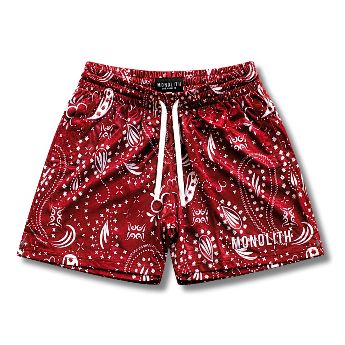 Crimson Paisley Dual-Layer Mesh Shorts