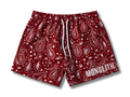 Crimson Paisley Dual-Layer Mesh Shorts
