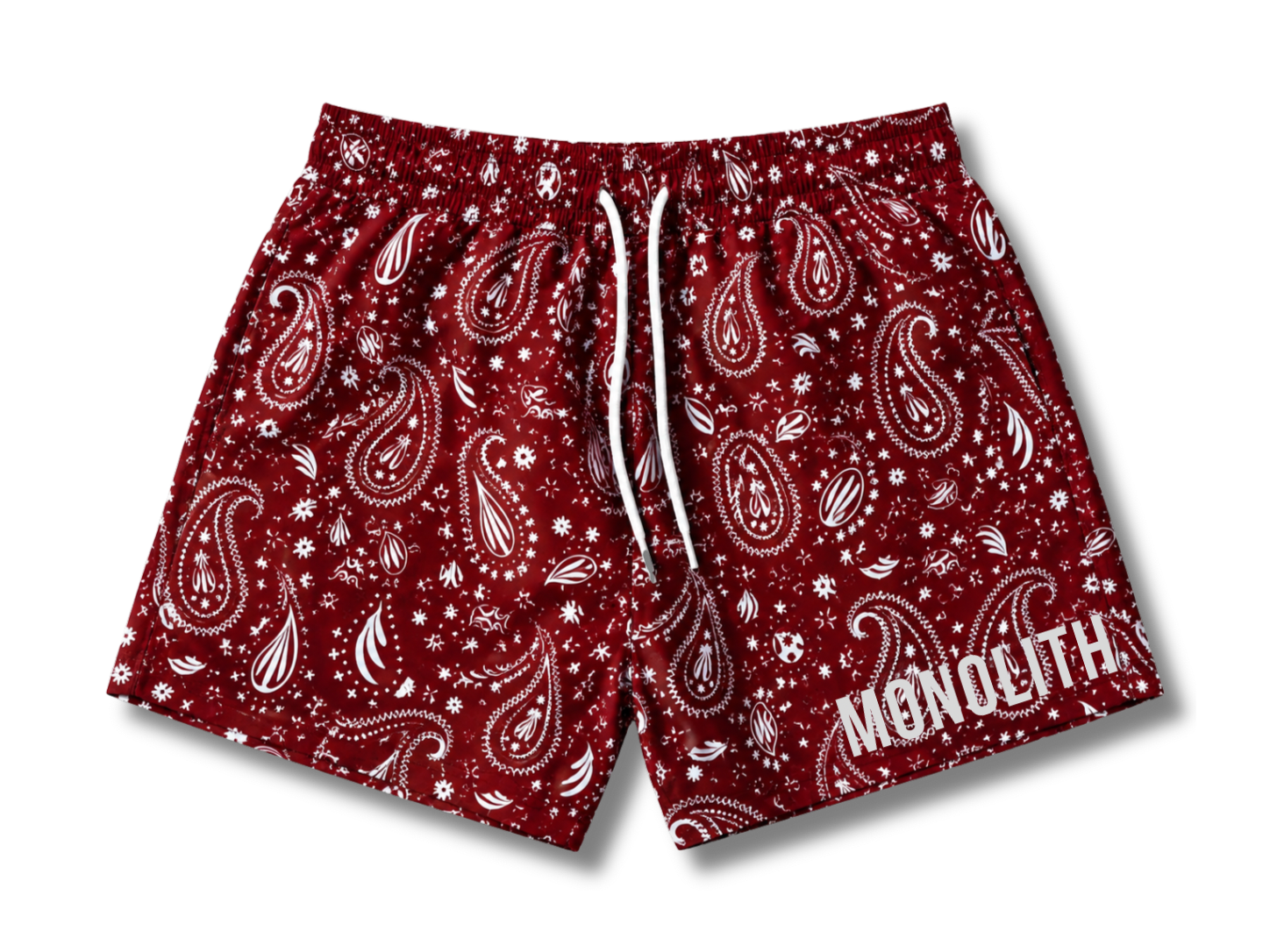 Crimson Paisley Dual-Layer Mesh Shorts