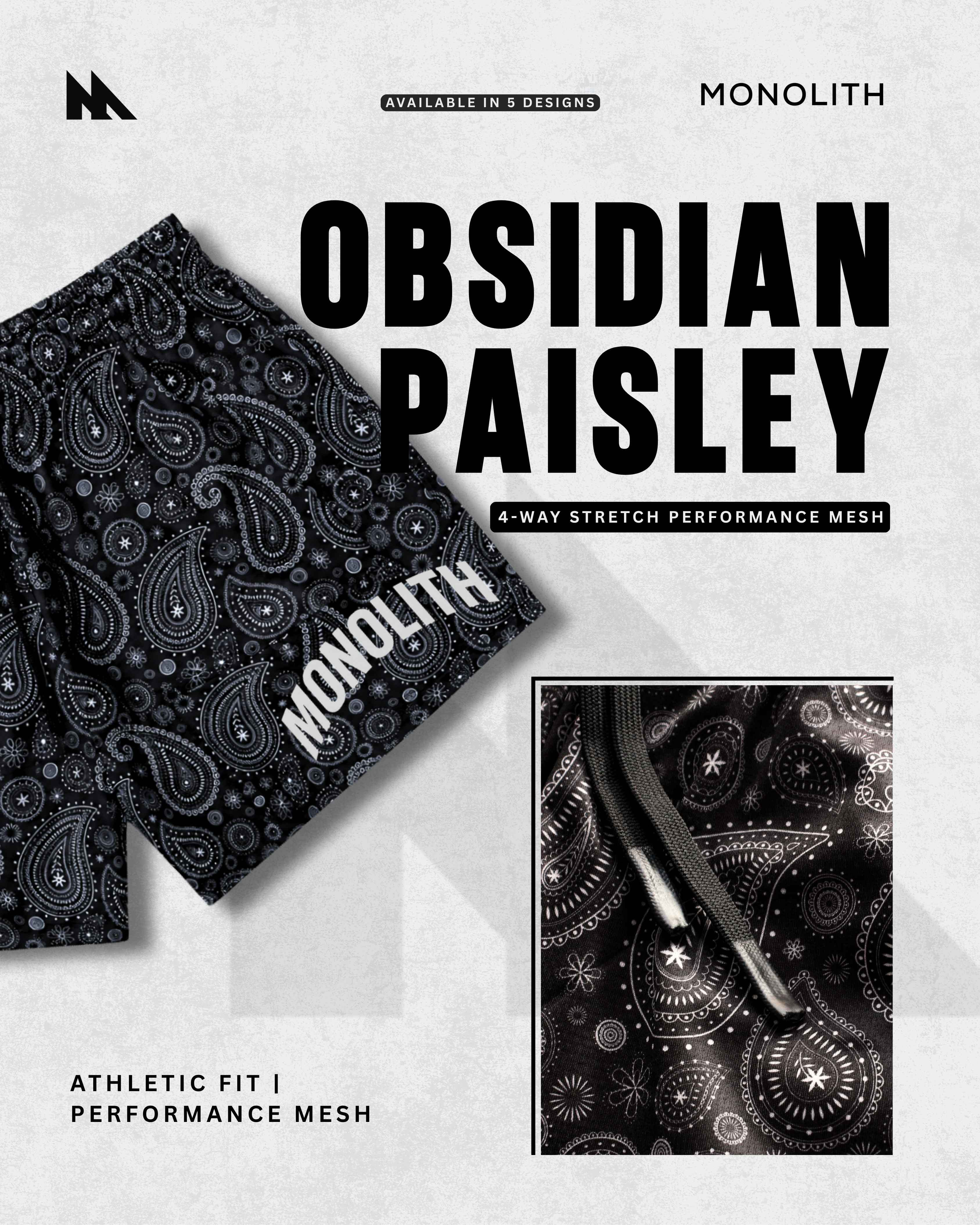 Obsidian Paisley Dual-Layer Mesh Shorts