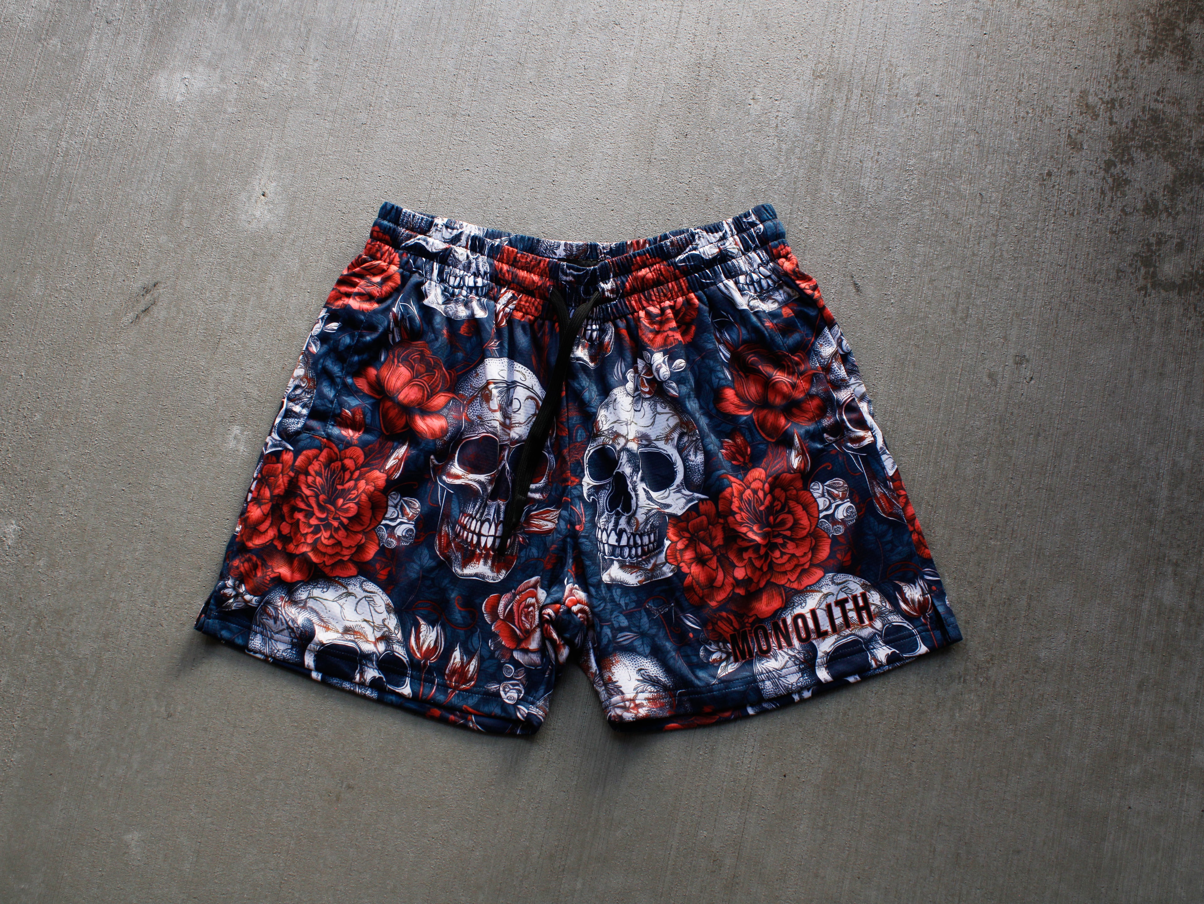Skull Bloom Dual-Layer Mesh Shorts