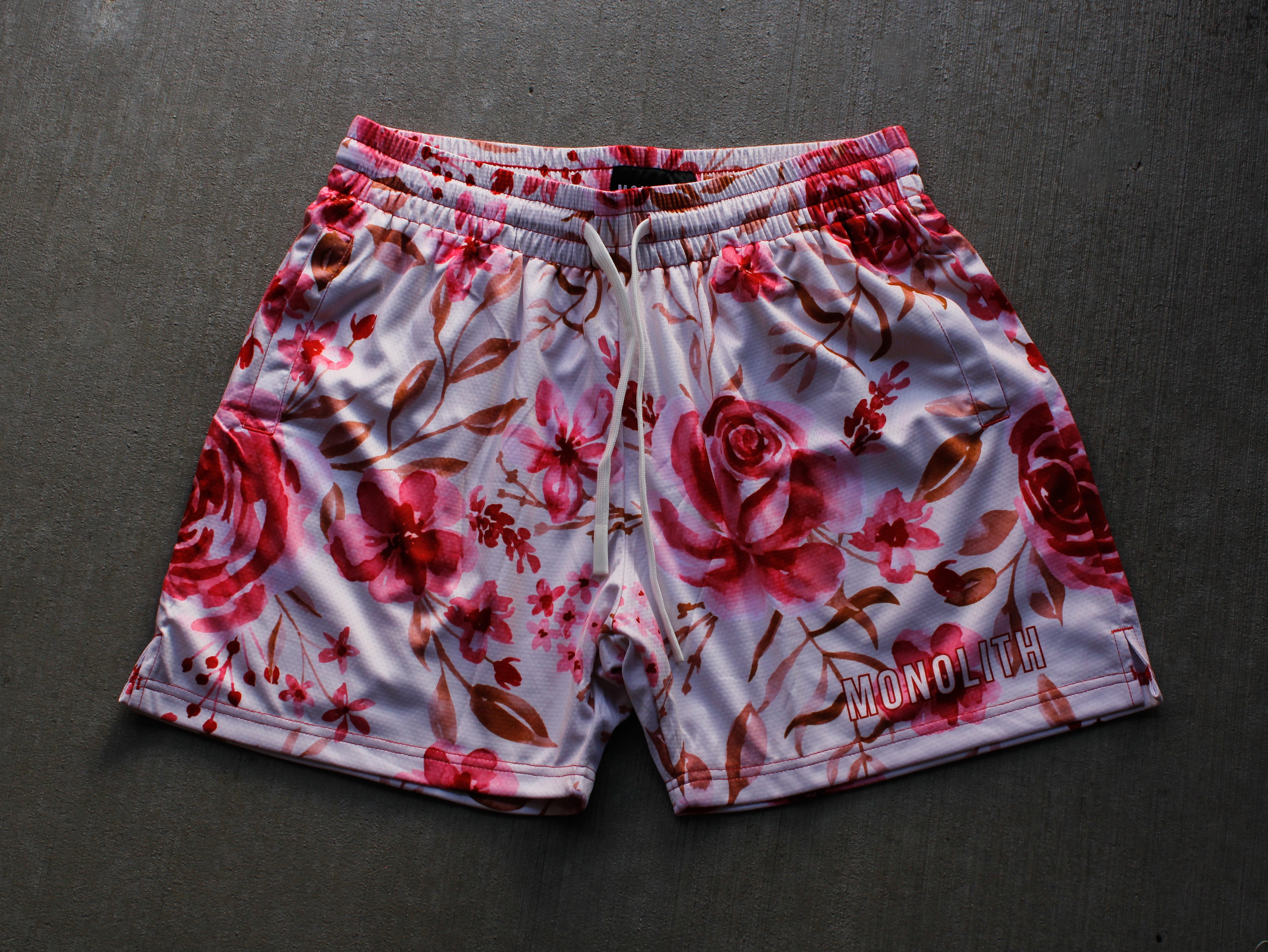 Ivory Bloom Dual-Layer Mesh Shorts