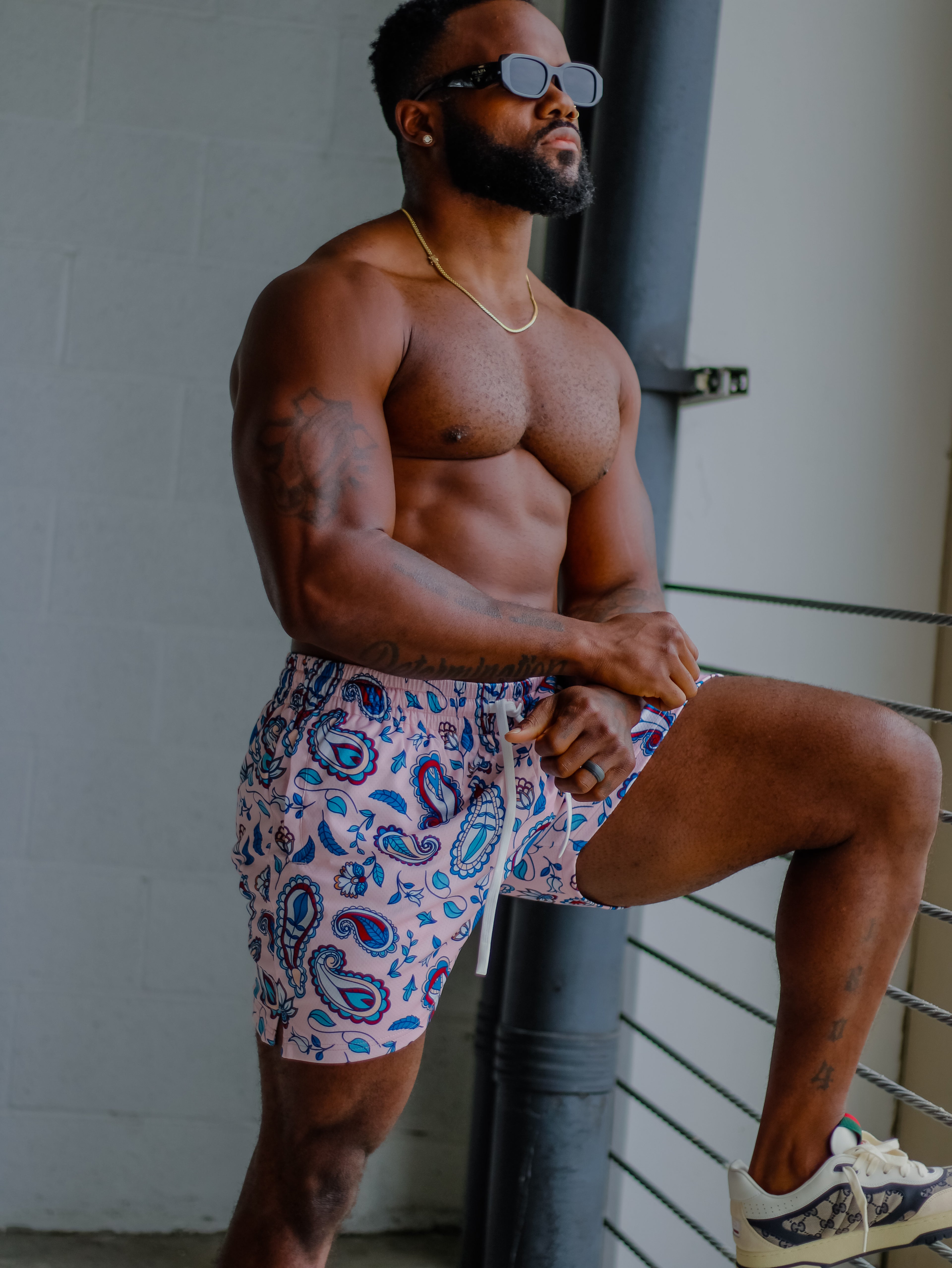 Blush Paisley Dual-Layer Mesh Shorts