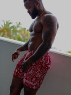 Crimson Paisley Dual-Layer Mesh Shorts