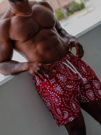 Crimson Paisley Dual-Layer Mesh Shorts